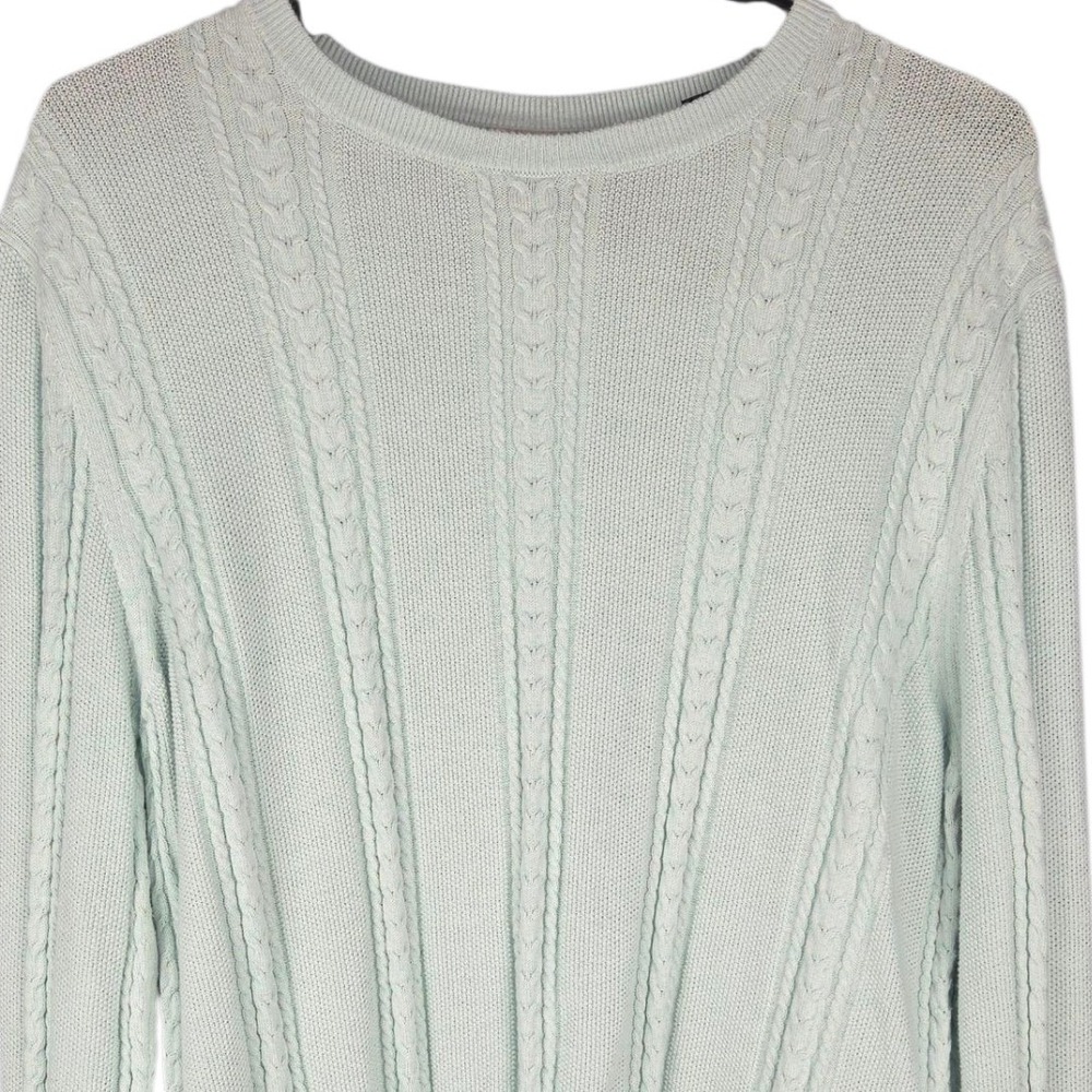 Tommy Bahama Sweater Mens Large Light Blue Aqua Silk Cotton Cable Knit Pullover